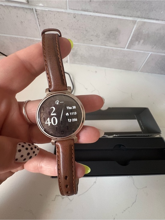 garmin Other - garmin Brown Leather Strap Smartwatch with Round Silver Case